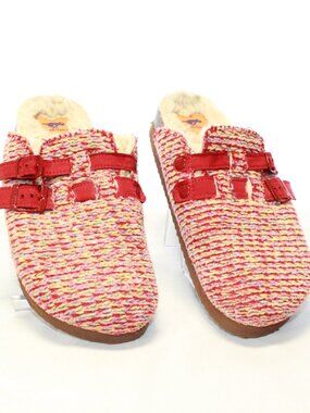 Rocket Dog Size 9.5 Red Striped Fabric Fleece Lined Abel Slip On Clog Flat Shoe